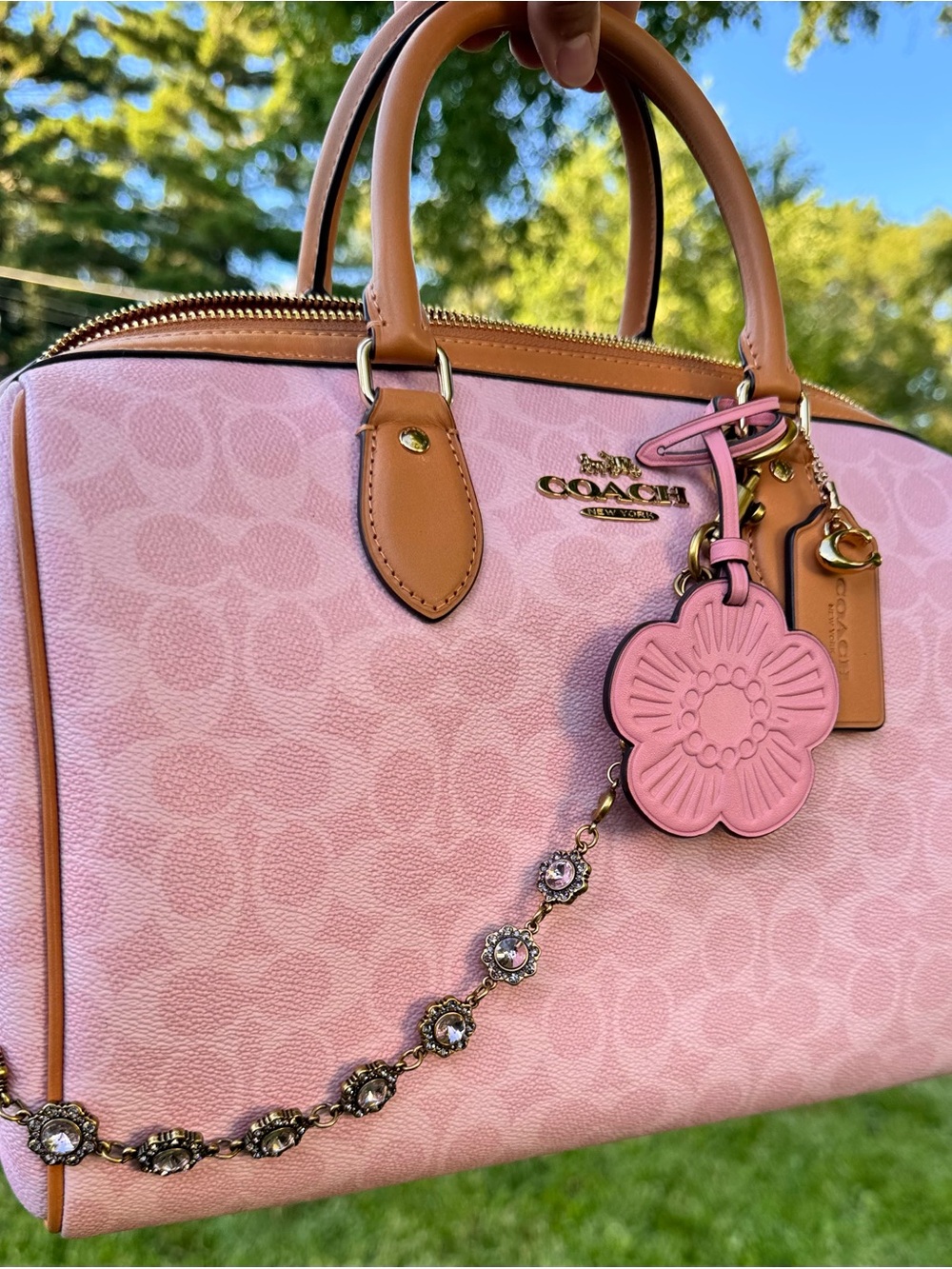 USED* Coach Rowan Large Satchel Bag In Signature in Powder Pink